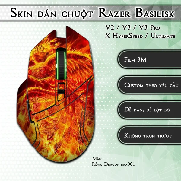 Skin dán chuột Razer Basilisk mẫu Rồng Dragon dra001