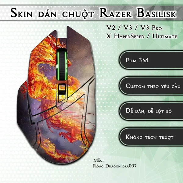 Skin dán chuột Razer Basilisk mẫu Rồng Dragon dra007