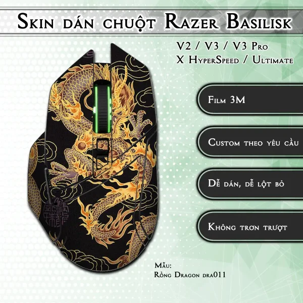 Skin dán chuột Razer Basilisk mẫu Rồng Dragon dra011