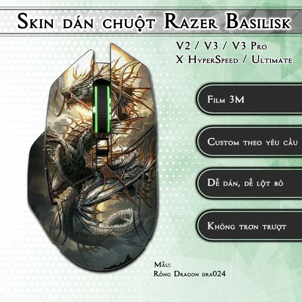 Skin dán chuột Razer Basilisk mẫu Rồng Dragon dra024