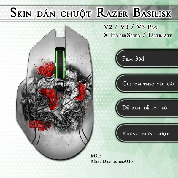 Skin dán chuột Razer Basilisk mẫu Rồng Dragon dra033