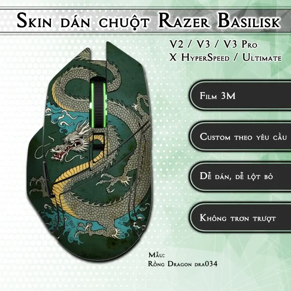 Skin dán chuột Razer Basilisk mẫu Rồng Dragon dra034