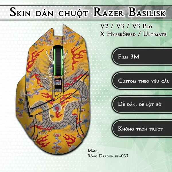 Skin dán chuột Razer Basilisk mẫu Rồng Dragon dra037