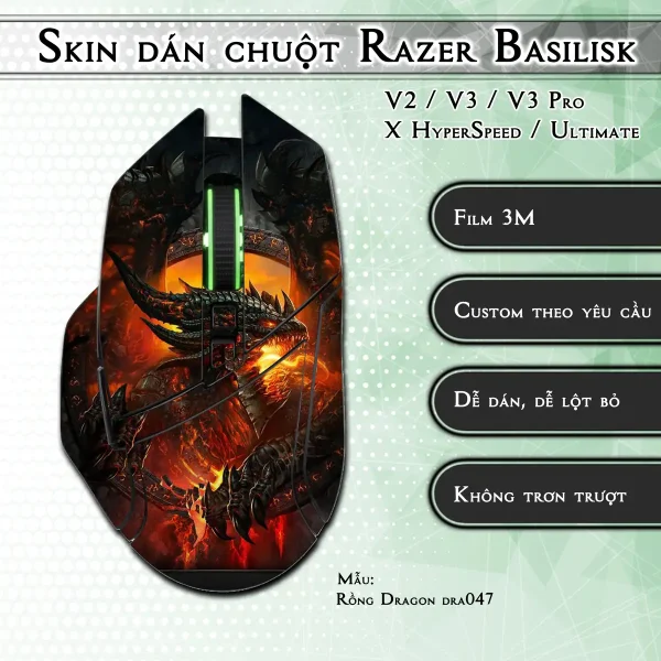 Skin dán chuột Razer Basilisk mẫu Rồng Dragon dra047
