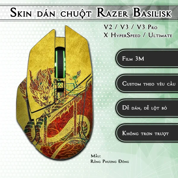 Skin dán chuột Razer Basilisk mẫu Rồng Phương Đông