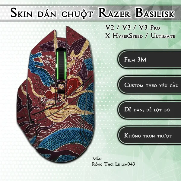 Skin dán chuột Razer Basilisk mẫu Rồng Thời Lê lsm043
