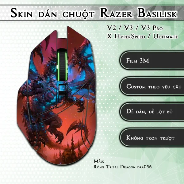 Skin dán chuột Razer Basilisk mẫu Rồng Tribal Dragon dra056
