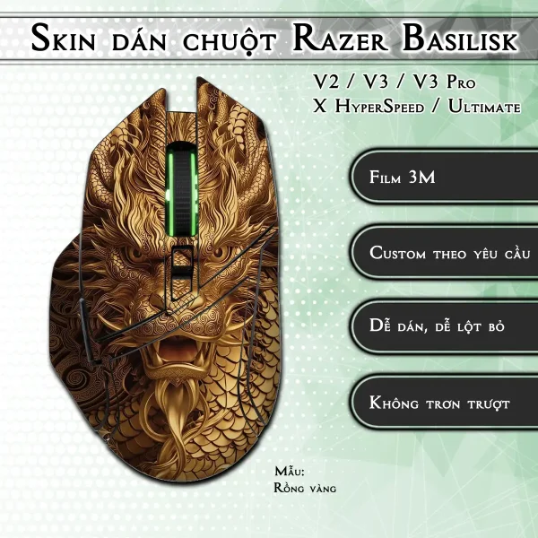 Skin dán chuột Razer Basilisk mẫu Rồng vàng