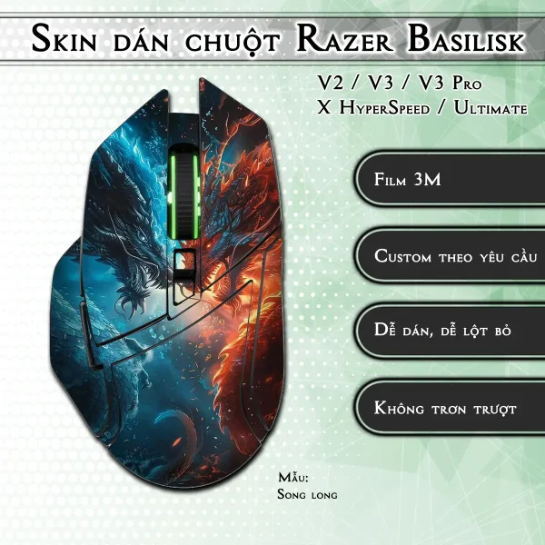 Skin dán chuột Razer Basilisk mẫu Song long