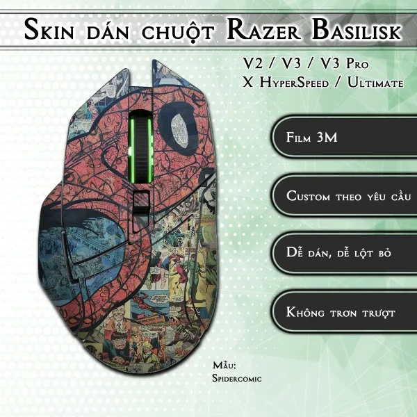 Skin dán chuột Razer Basilisk mẫu Spidercomic
