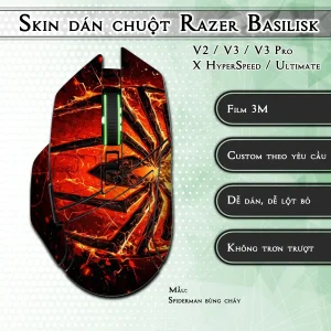 Skin dán chuột Razer Basilisk mẫu Spiderman bùng cháy