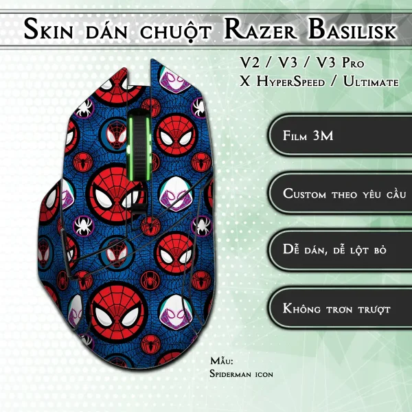 Skin dán chuột Razer Basilisk mẫu Spiderman icon