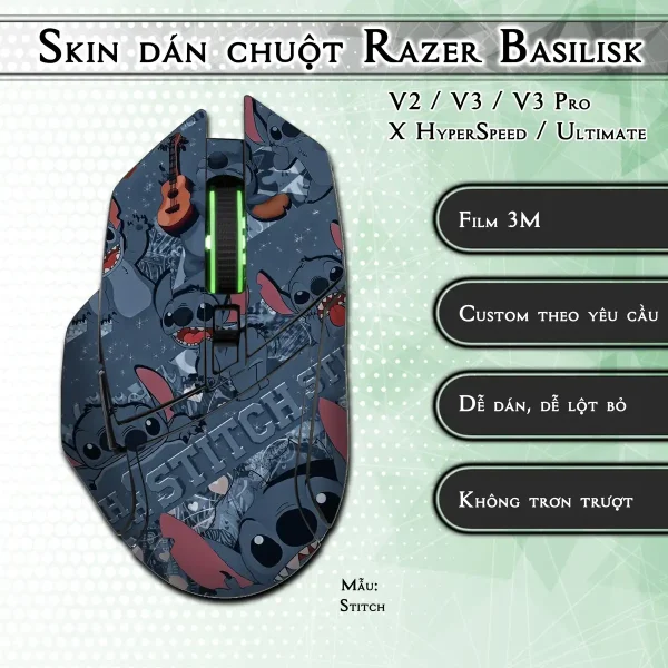 Skin dán chuột Razer Basilisk mẫu Stitch