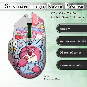 Skin dán chuột Razer Basilisk mẫu Strawberry Bear