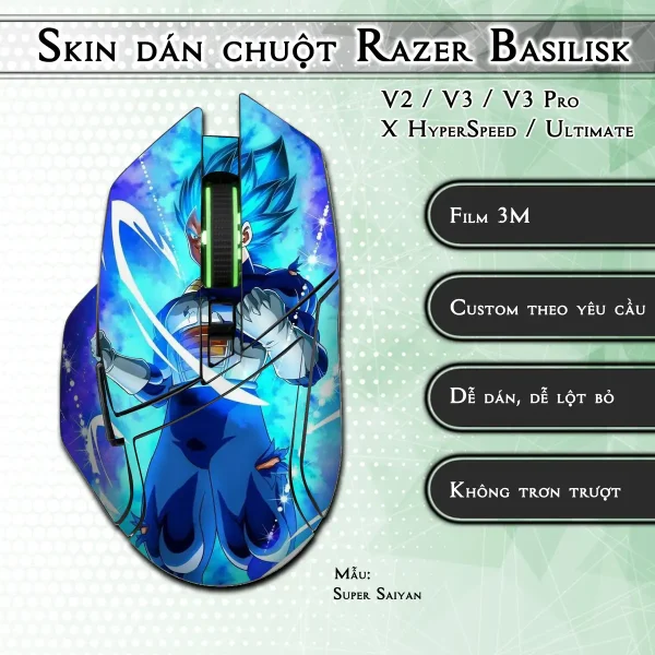 Skin dán chuột Razer Basilisk mẫu Super Saiyan
