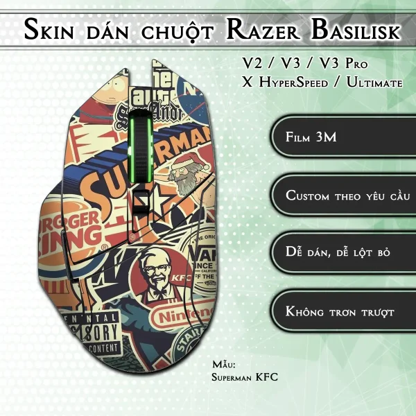 Skin dán chuột Razer Basilisk mẫu Superman KFC