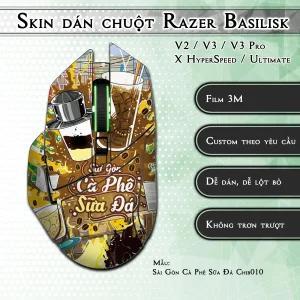 Skin dán chuột Razer Basilisk mẫu Sài Gòn Cà Phê Sữa Đá Chib010