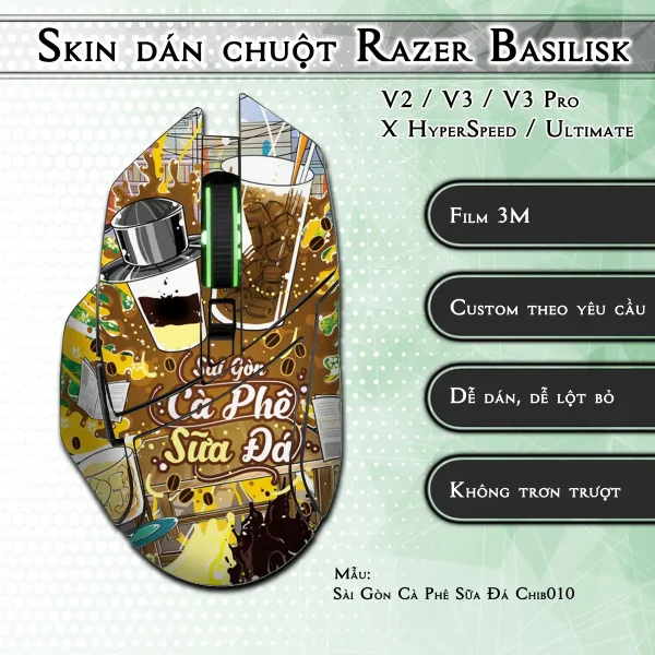 Skin dán chuột Razer Basilisk mẫu Sài Gòn Cà Phê Sữa Đá Chib010