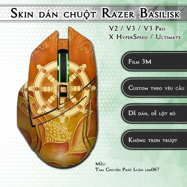 Skin dán chuột Razer Basilisk mẫu Tam Chuyển Pháp Luân lsm067