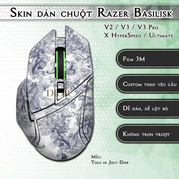 Skin dán chuột Razer Basilisk mẫu Toile de Jouy Dior