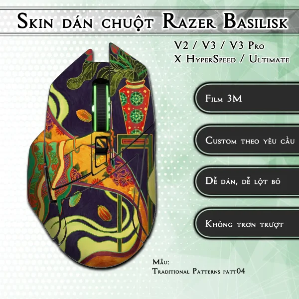 Skin dán chuột Razer Basilisk mẫu Traditional Patterns patt04