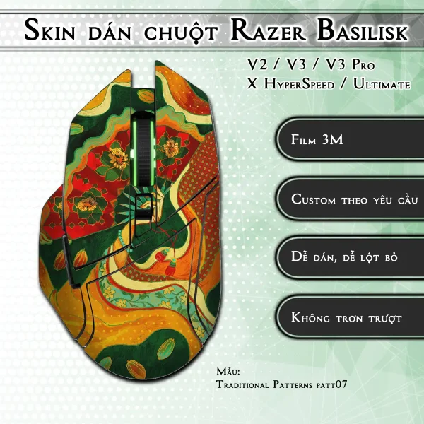 Skin dán chuột Razer Basilisk mẫu Traditional Patterns patt07