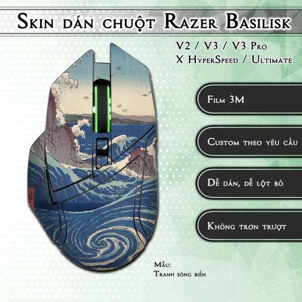 Skin dán chuột Razer Basilisk mẫu Tranh sóng biển