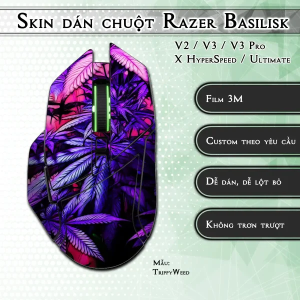 Skin dán chuột Razer Basilisk mẫu TrippyWeed