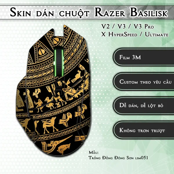 Skin dán chuột Razer Basilisk mẫu Trống Đồng Đông Sơn lsm051