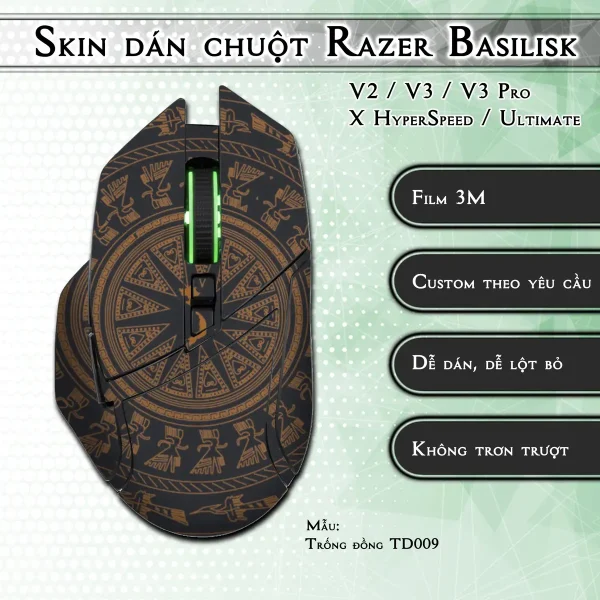 Skin dán chuột Razer Basilisk mẫu Trống đồng TD009