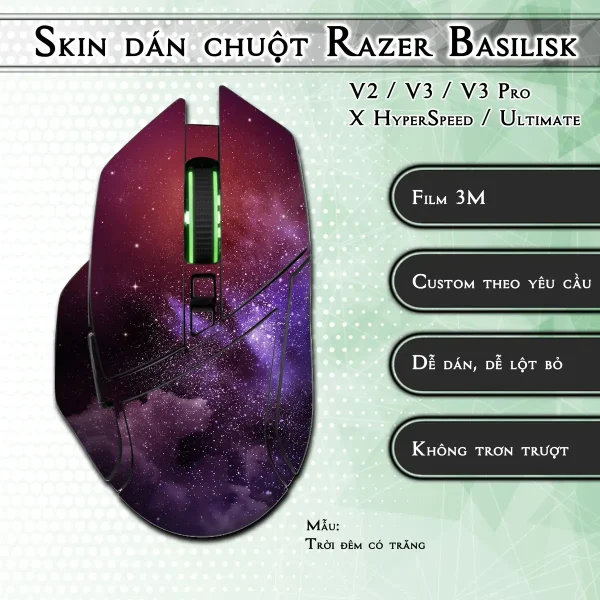 Skin dán chuột Razer Basilisk mẫu Trời đêm có trăng