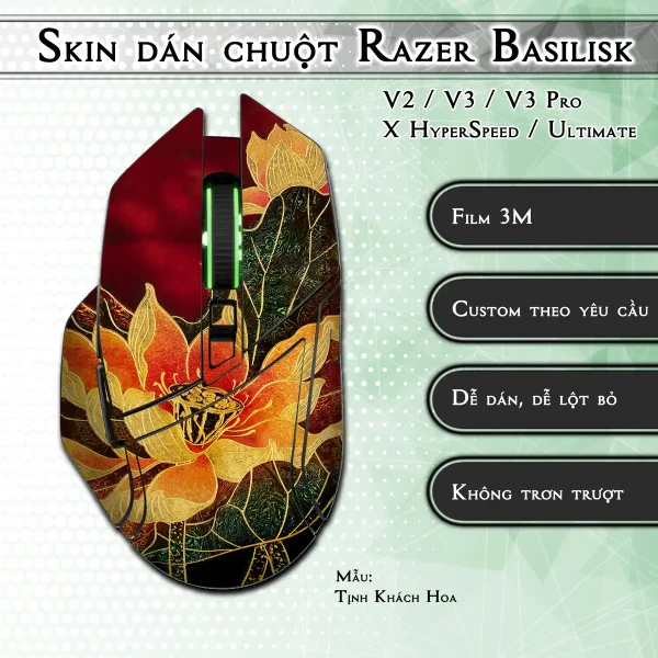 Skin dán chuột Razer Basilisk mẫu Tịnh Khách Hoa