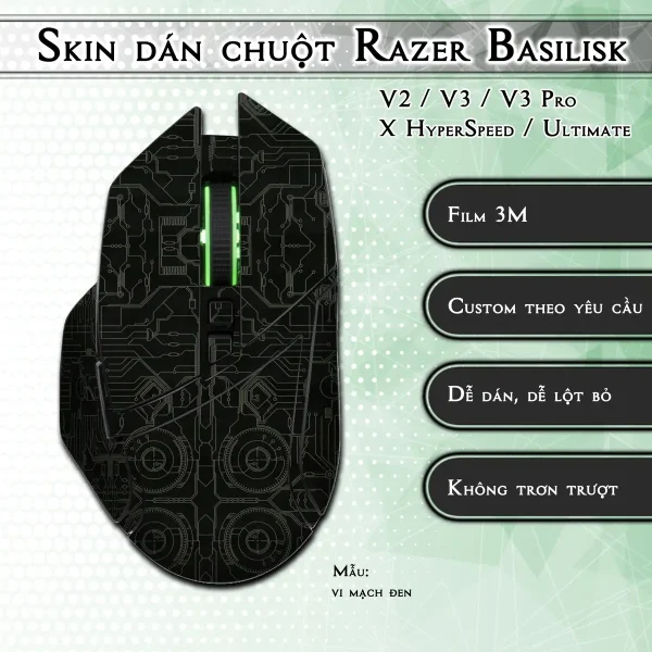 Skin dán chuột Razer Basilisk mẫu vi mạch đen