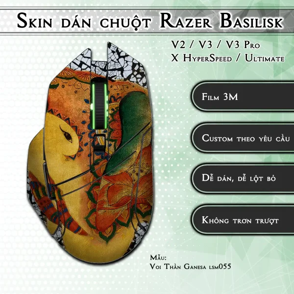 Skin dán chuột Razer Basilisk mẫu Voi Thần Ganesa lsm055