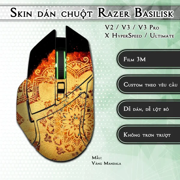 Skin dán chuột Razer Basilisk mẫu Vàng Mandala