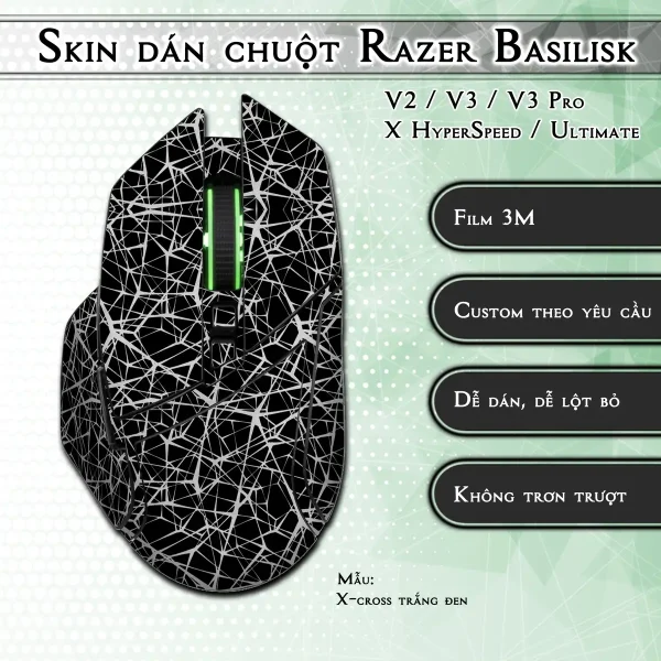 Skin dán chuột Razer Basilisk mẫu X-cross trắng đen