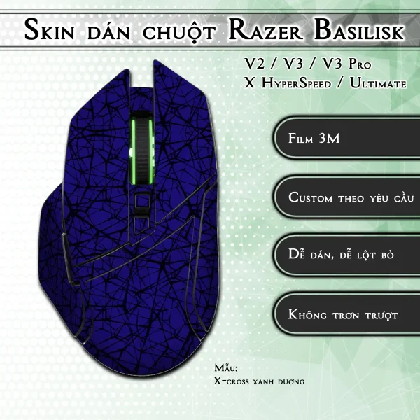 Skin dán chuột Razer Basilisk mẫu X-cross xanh dương