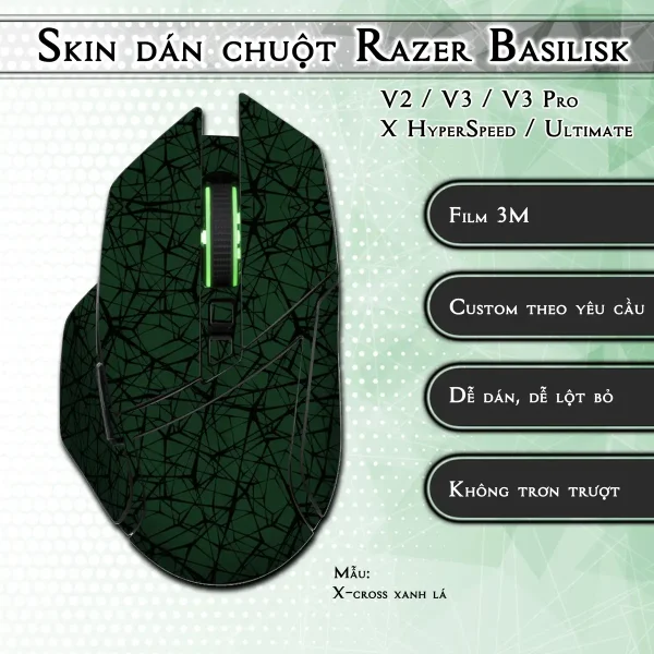 Skin dán chuột Razer Basilisk mẫu X-cross xanh lá