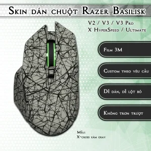 Skin dán chuột Razer Basilisk mẫu X-cross xám gray