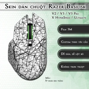 Skin dán chuột Razer Basilisk mẫu X-cross đen trắng