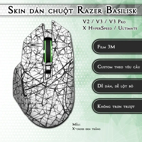 Skin dán chuột Razer Basilisk mẫu X-cross đen trắng