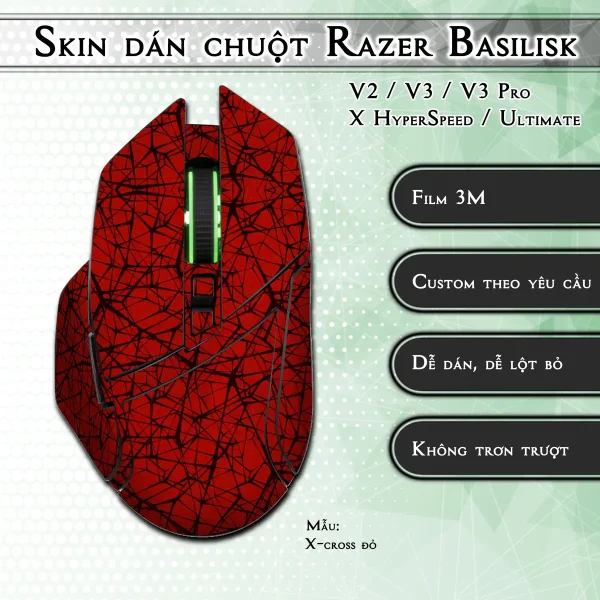 Skin dán chuột Razer Basilisk mẫu X-cross đỏ