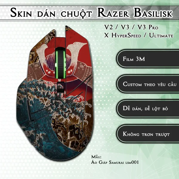 Skin dán chuột Razer Basilisk mẫu Áo Giáp Samurai lsm001