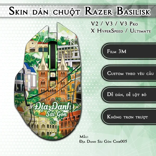Skin dán chuột Razer Basilisk mẫu Địa Danh Sài Gòn Chib005