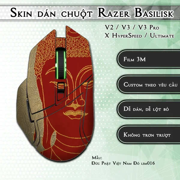 Skin dán chuột Razer Basilisk mẫu Đức Phật Việt Nam Đỏ lsm016