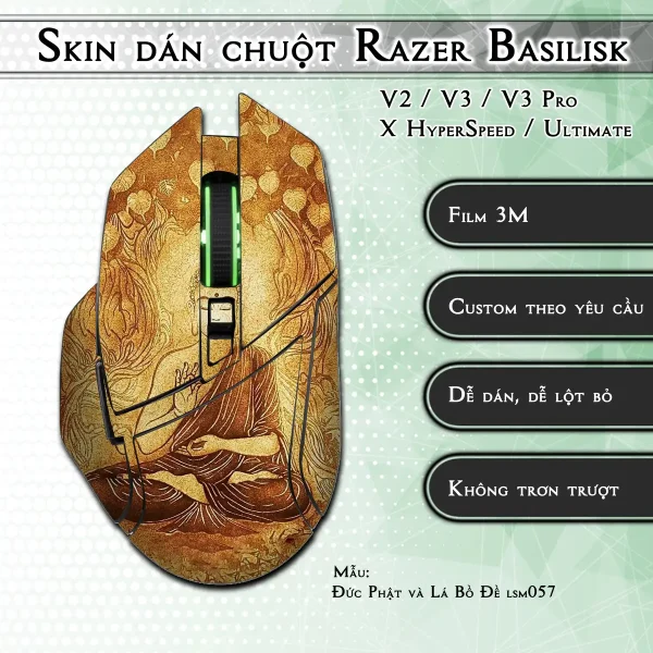 Skin dán chuột Razer Basilisk mẫu Đức Phật và Lá Bồ Đề lsm057