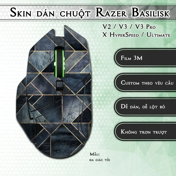 Skin dán chuột Razer Basilisk mẫu đa giác tối
