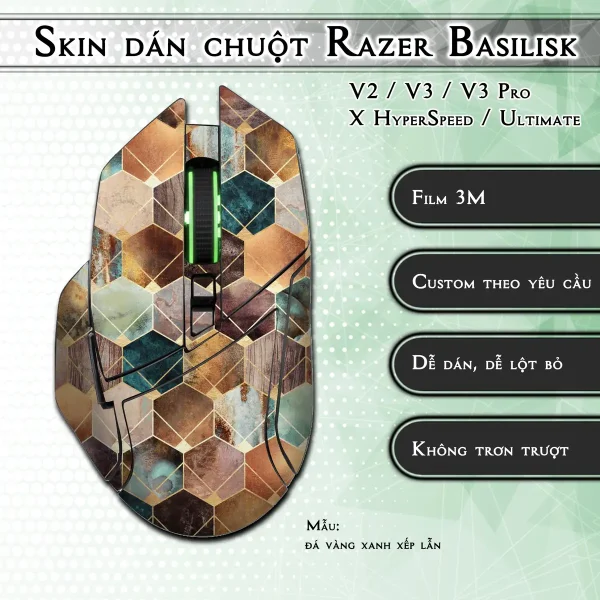 Skin dán chuột Razer Basilisk mẫu đá vàng xanh xếp lẫn