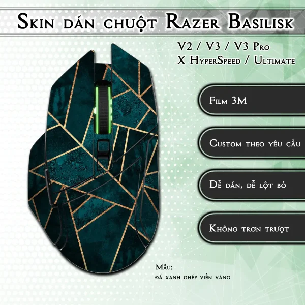 Skin dán chuột Razer Basilisk mẫu đá xanh ghép viền vàng