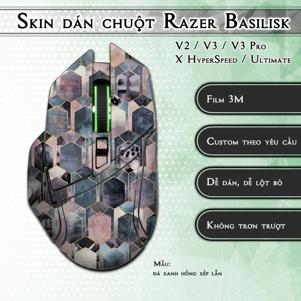 Skin dán chuột Razer Basilisk mẫu đá xanh hồng xếp lẫn